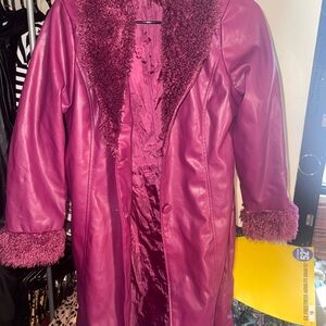 Fashion Nova Magenta Teddy Jacket with Faux Fur Trim